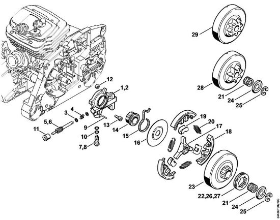 Benzinmotorsägen (MS) MS 461-VW Ölpumpe, Kupplung der Marke Stihl
