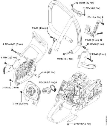 Benzinmotorsägen (MS) MS 651 Anziehdrehmomente der Marke Stihl