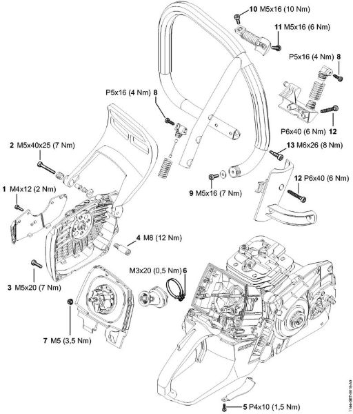 Benzinmotorsägen (MS) MS 651 Anziehdrehmomente der Marke Stihl