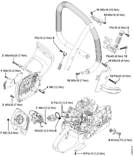 Benzinmotorsägen (MS) MS 661 Anziehdrehmomente der Marke Stihl