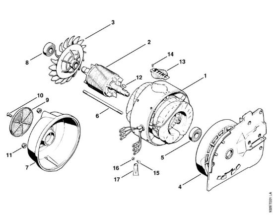 Elektro-Motorsägen (MSE) E 30 Statorgehäuse, Motorwelle der Marke Stihl