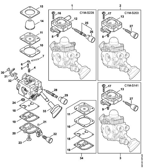 Blasgeräte (BG, BR) BG 86 C-E D Vergaser C1M-S228, C1M-S203, C1M-S141 der Marke Stihl