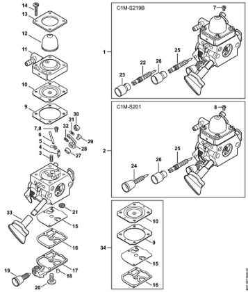Blasgeräte (BG, BR) BR 200-D Vergaser C1M-S219, C1M-S201 der Marke Stihl