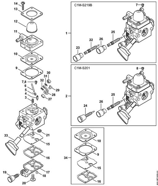 Blasgeräte (BG, BR) BR 200-D Vergaser C1M-S219, C1M-S201 der Marke Stihl