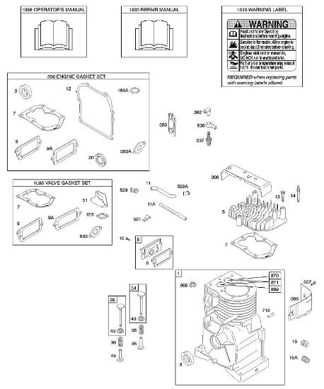 B&S - 09â  091212-1230-B1 D - Nockenwelle, Zylinder, Zylinderkopf, Dichtungssätze, Bedienerhandbuch, Reparaturhandbuch, Warnhinweisschild der Marke Stihl