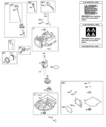 B&S - 09â  09P702-0201-H1 D - Nockenwelle, Kurbelwelle, Zylinder, Dichtungssatz, Kolben/Kolbenringe/Pleuel, Sumpf, Warnhinweisschild der Marke Stihl