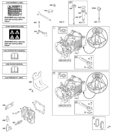B&S - 09â  09T502-2236-B1 E - Zylinder, Zylinderkopf, Schmierung, Bedienerhandbuch, Warnhinweisschild der Marke Stihl