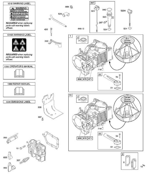 B&S - 09â  09T502-2236-B1 E - Zylinder, Zylinderkopf, Schmierung, Bedienerhandbuch, Warnhinweisschild der Marke Stihl