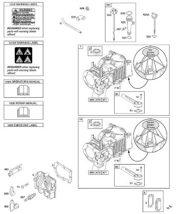 B&S - 09â  09T602-0127-B1 E - Zylinder, Zylinderkopf, Schmierung, Bedienerhandbuch, Warnhinweisschild der Marke Stihl