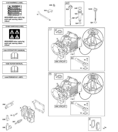 B&S - 09â  09T602-0127-H1 E - Zylinder, Zylinderkopf, Schmierung, Bedienerhandbuch, Warnhinweisschild der Marke Stihl