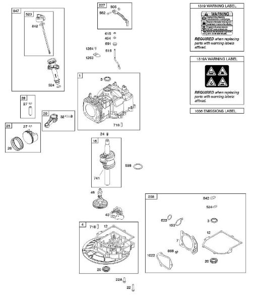 B&S - 10â  103M02-0061-H1 E - Nockenwelle, Kurbelwelle, Zylinder, Dichtungssatz, Kolben/Kolbenringe/Pleuel, Sumpf, Warnhinweisschild der Marke Stihl
