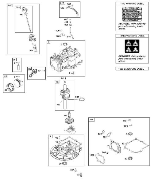 B&S - 10â  104M05-0024-H1 F - Nockenwelle, Kurbelwelle, Zylinder, Dichtungssatz, Kolben/Kolbenringe/Pleuel, Sumpf, Warnhinweisschild der Marke Stihl