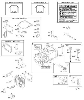 B&S - 10â  10D902-0132-B1 F - Zylinder, Zylinderkopf, Dichtungssatz â€‘ Motor, Dichtungssatz â€‘ Ventil, Schmierung, Bedienerhandbuch, Warnhinweisschild der Marke Stihl