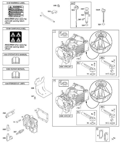 B&S - 10â  10T802-0180-H1 F - Zylinder, Zylinderkopf, Schmierung, Bedienerhandbuch, Warnhinweisschild der Marke Stihl