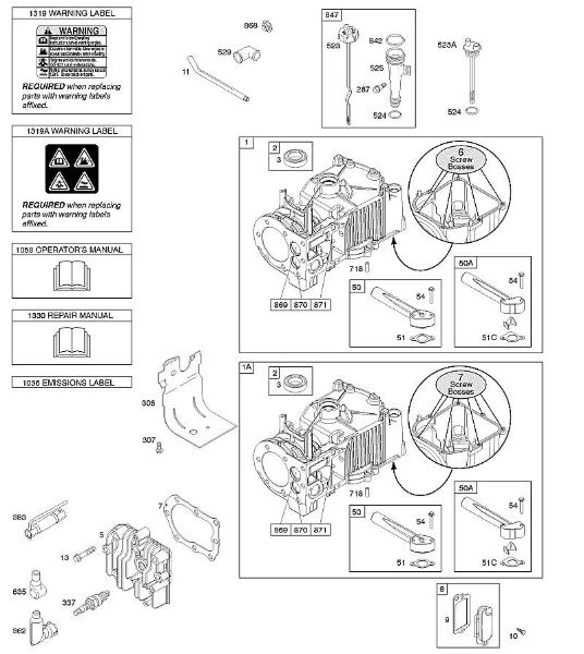 B&S - 10â  10T802-0180-H1 F - Zylinder, Zylinderkopf, Schmierung, Bedienerhandbuch, Warnhinweisschild der Marke Stihl