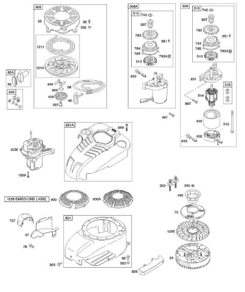 B&S - 12â  121602-0379-E1 B - Lüftergehäuse/-kühlbleche, Elektroanlasser, Schwungrad, Seilzuganlasser der Marke Stihl