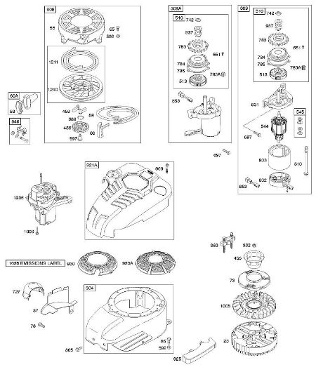 B&S - 12â  121602-0383-E1 B - Lüftergehäuse/-kühlbleche, Elektroanlasser, Schwungrad, Seilzuganlasser der Marke Stihl