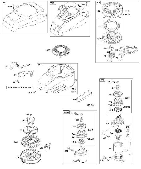 B&S - 12â  122672-0107-E1 B - Lüftergehäuse/-kühlbleche, Elektroanlasser, Schwungrad, Seilzuganlasser der Marke Stihl