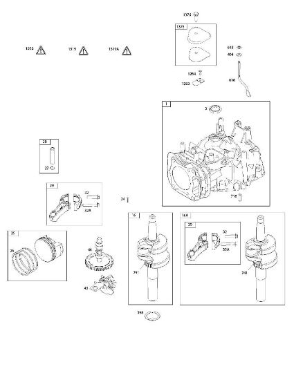 B&S - 12â  122Q02-0169-H1 C - Nockenwelle, Kurbelwelle, Zylinder, Bedienerhandbuch, Kolben/Kolbenringe/Pleuel, Warnhinweisschild der Marke Stihl