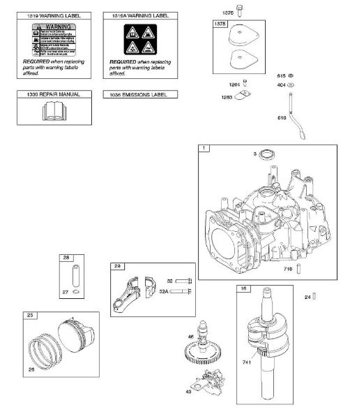 B&S - 12â  12Q902-0169-B1 D - Nockenwelle, Kurbelwelle, Zylinder, Bedienerhandbuch, Kolben/Kolbenringe/Pleuel, Warnhinweisschild der Marke Stihl