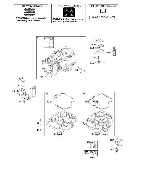 B&S - 21â  217902-0119-E1 G - Zylinder, Motorsumpf, Schmierung, Bedienerhandbuch, Warnhinweisschild der Marke Stihl