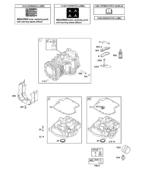 B&S - 21â  217902-0119-E1 G - Zylinder, Motorsumpf, Schmierung, Bedienerhandbuch, Warnhinweisschild der Marke Stihl