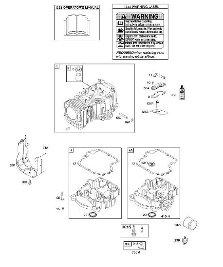 B&S - 21â  21A907-0146-E1 H - Zylinder, Motorsumpf, Bedienerhandbuch, Warnhinweisschild der Marke Stihl