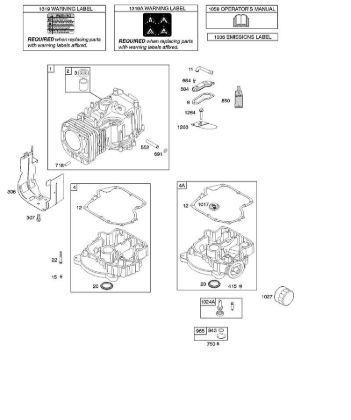 B&S - 21â  21B807-0114-B1 G - Zylinder, Motorsumpf, Schmierung, Bedienerhandbuch, Warnhinweisschild der Marke Stihl