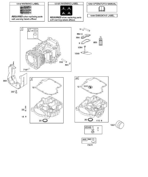 B&S - 21â  21B807-0668-H1 G - Zylinder, Motorsumpf, Schmierung, Bedienerhandbuch, Warnhinweisschild der Marke Stihl