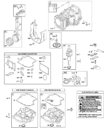 B&S - 28â  282H07-0111-E1 C - Nockenwelle, Kurbelwelle, Zylinder, Motorsumpf. Dichtungssatz â€‘ Motor, Kolben, Kolbenringe, Pleuel der Marke Stihl