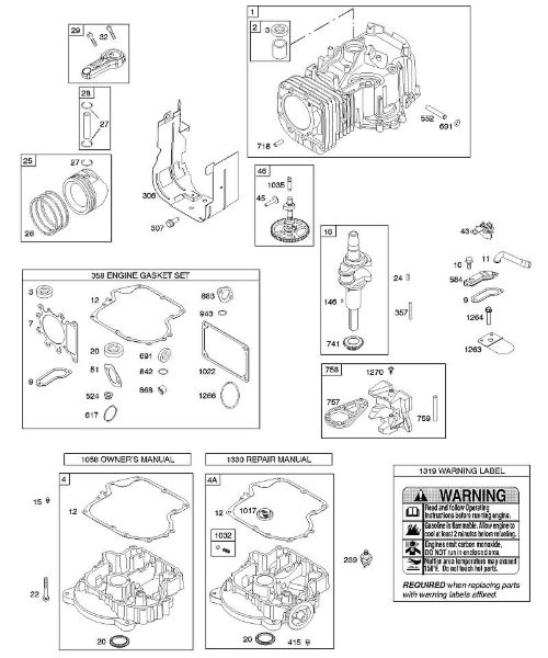 B&S - 28â  282H07-0111-E1 C - Nockenwelle, Kurbelwelle, Zylinder, Motorsumpf. Dichtungssatz â€‘ Motor, Kolben, Kolbenringe, Pleuel der Marke Stihl