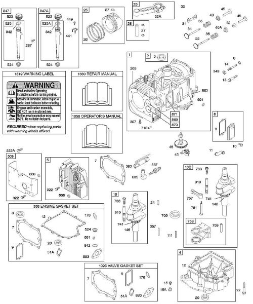 B&S - 28â  286707-1143-E2 E - Kurbelgehäuseabdeckung/-sumpf, Motordichtungssatz, Zylinder, Öl, Ventildichtungssatz, Kurbelwelle, Kolben/Kolbenringe/Pleuel der Marke Stihl