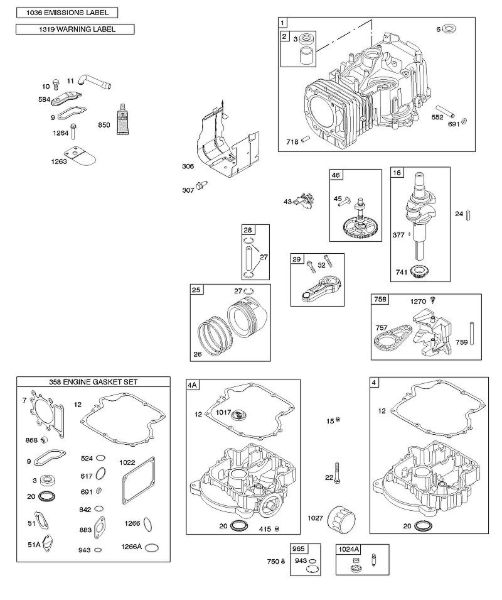 B&S - 31â  31A607-0125-B1 B - Nockenwelle, Kurbelwelle, Zylinder, Motorsumpf, Dichtungssatz â€‘ Motor, Bedienerhandbuch, Kolben, Kolbenringe, Pleuel, Warnhinweisschild der Marke Stihl