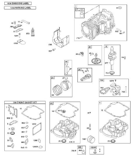 B&S - 31â  31A607-0156-B1 C - Nockenwelle, Kurbelwelle, Zylinder, Motorsumpf, Dichtungssatz â€‘ Motor, Bedienerhandbuch, Kolben, Kolbenringe, Pleuel, Warnhinweisschild der Marke Stihl