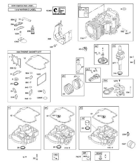 B&S - 31â  31G777-0148-B1 C - Nockenwelle, Kurbelwelle, Zylinder, Motorsumpf, Dichtungssatz â€‘ Motor, Schmierung, Kolben, Kolbenringe, Pleuel, Warnhinweisschild der Marke Stihl