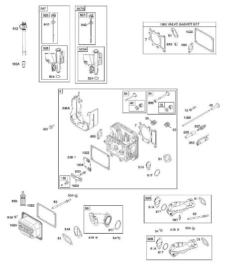 B&S - 31â  31R507-0008-B5 E - ZYLINDERKOPF, DICHTUNGSSATZ - VENTIL, ANSAUGKRÃœMMER, ÖLEINFÃœLLSTUTZEN, VENTILE der Marke Stihl