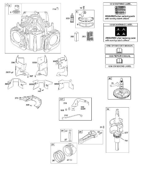 B&S - 40â  401577-3130-B1 E - Zylinder, Kurbelwelle, Nockenwelle, Luftführungen, Kolben, Kolbenringe, Pleuel der Marke Stihl