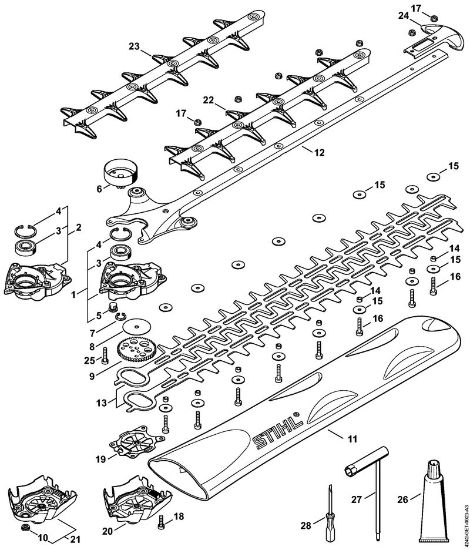 Heckenscheren (HS) HS 56 C-E Getriebe, Schneideinrichtung HS 56 C-E der Marke Stihl