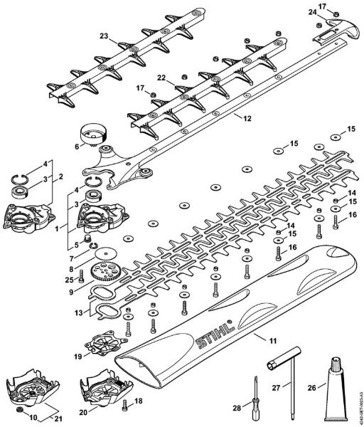 Heckenscheren (HS) HS 56 C-E Getriebe, Schneideinrichtung HS 56 C-E der Marke Stihl