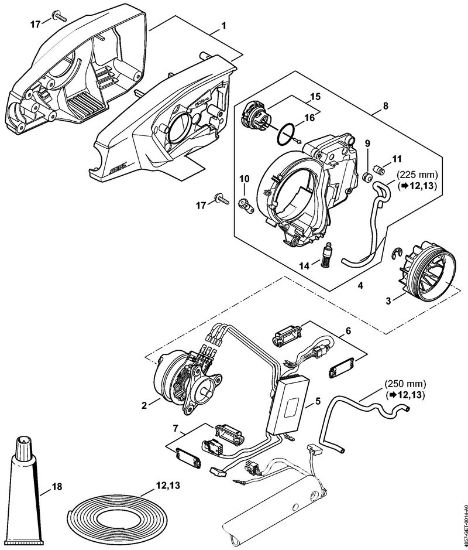 Akku-Hoch-Entaster (HTA) HTA 65 Motorgehäuse, Elektromotor, Öltank der Marke Stihl
