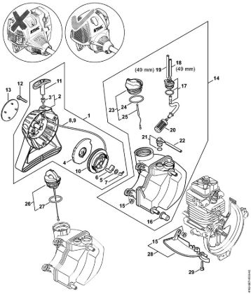 Hoch-Entaster (HT) HT 131 Anwerfvorrichtung, Kraftstofftank   5 08 571 577 der Marke Stihl