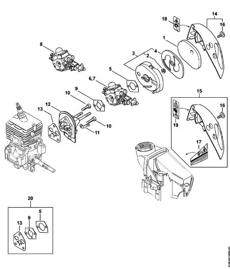 Hoch-Entaster (HT) HT 56 C-E Luftfilter, Zwischenflansch der Marke Stihl