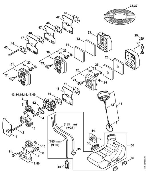 Hoch-Entaster (HT) HT 70 Luftfilter, Kraftstofftank der Marke Stihl
