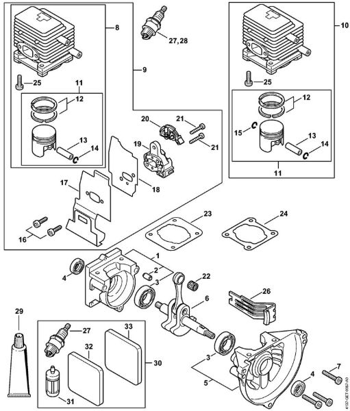 Hoch-Entaster (HT) HT 75 Kurbelgehäuse, Zylinder der Marke Stihl