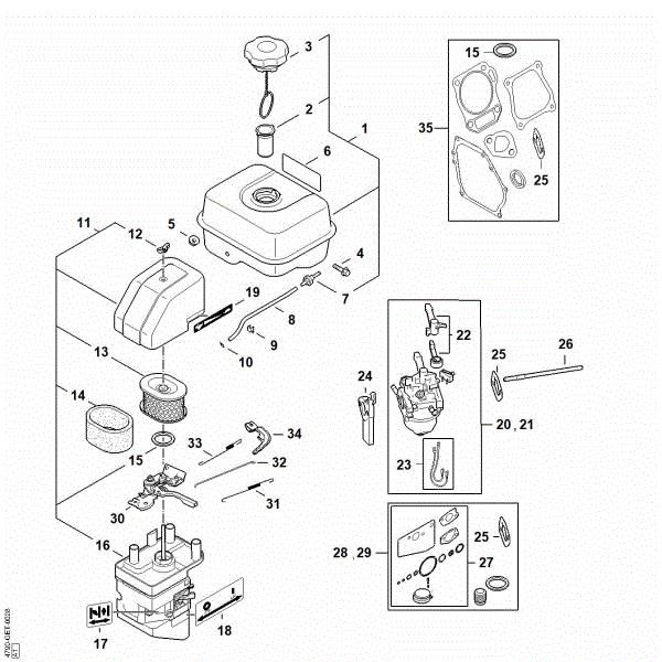 Bild von Kraftstofftank, Vergaser, Gasbetätigung, Filtergehäuse, Luftfilter RB 400 Dirt Boss