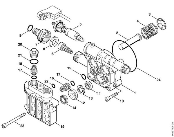 Elektro-Hochdruckreiniger (RE) RE 106 K Pumpengehäuse, Ventilblock der Marke Stihl