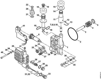 Elektro-Hochdruckreiniger (RE) RE 108 Pumpengehäuse, Ventilblock der Marke Stihl