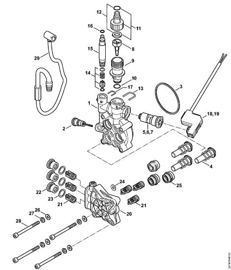 Elektro-Hochdruckreiniger (RE) RE 109 Pumpengehäuse, Ventilblock der Marke Stihl