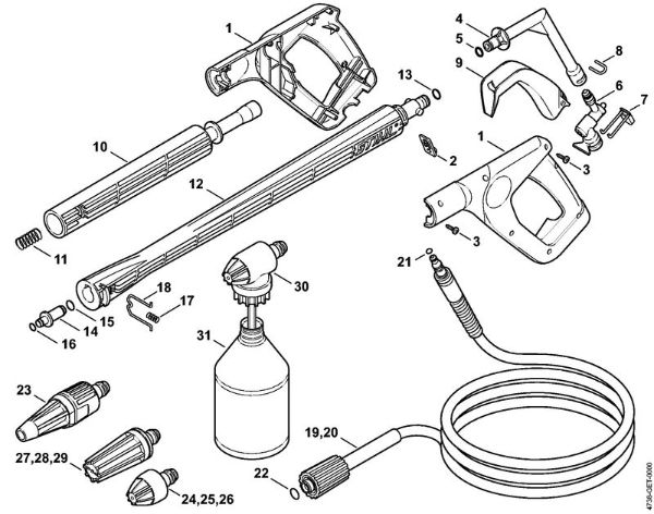 Elektro-Hochdruckreiniger (RE) RE 126 K Pistole, Strahlrohr der Marke Stihl