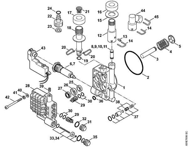 Elektro-Hochdruckreiniger (RE) RE 128 PLUS Pumpengehäuse, Ventilblock der Marke Stihl